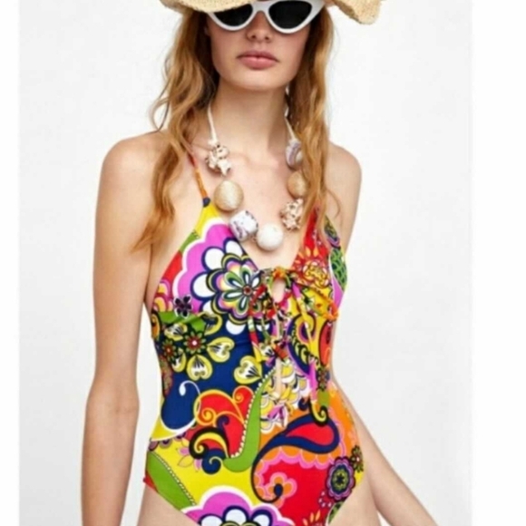 Zara Blogger's Favorite One Piece Multi-color One Piece Swimsuit - Picture 1 of 6